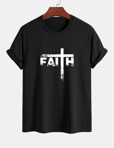 Regular Fit Faith Cross Print Cotton T-Shirt