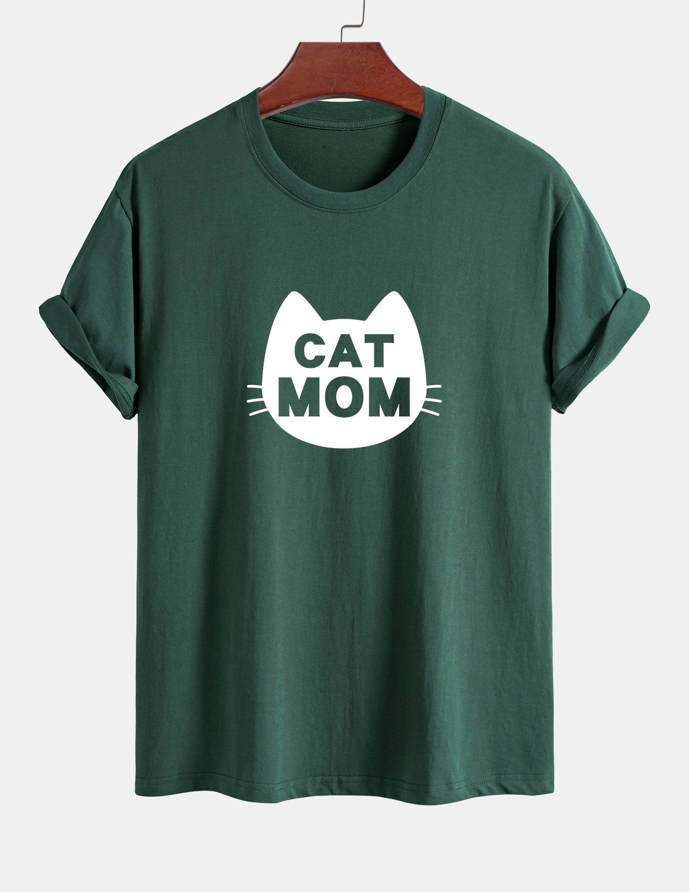 Regular Fit Cat Mom Print Cotton T-Shirt