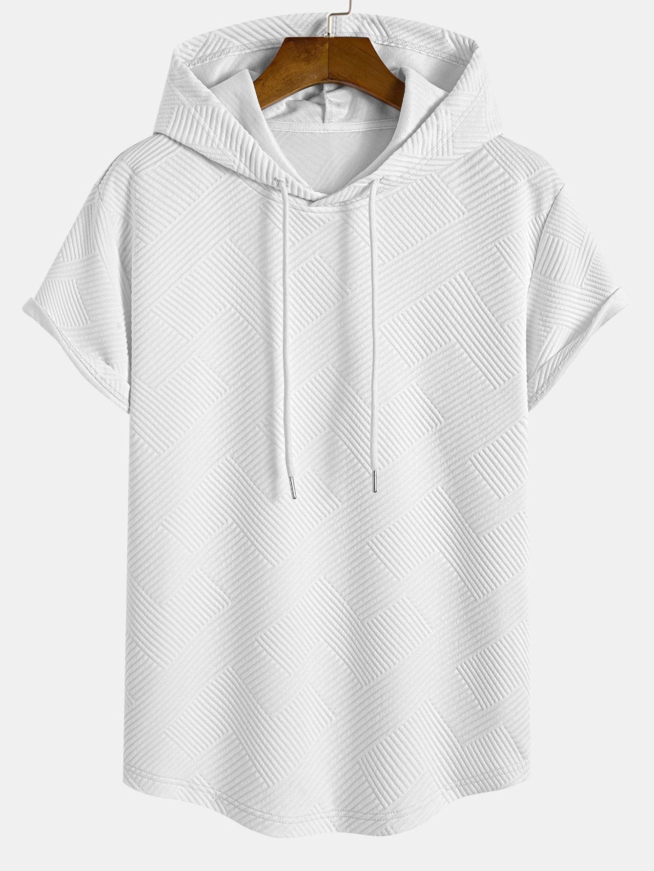 Striped Jacquard Hooded Arc Hem T-Shirt