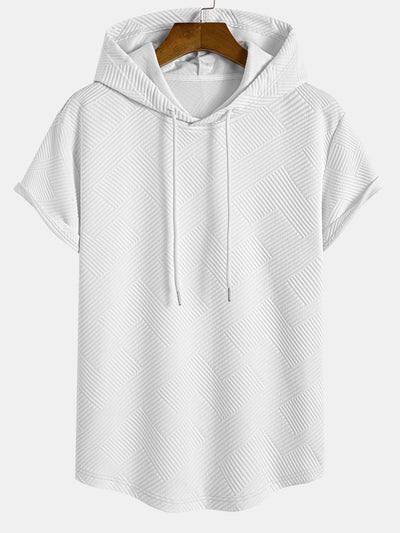 Striped Jacquard Hooded Arc Hem T-Shirt