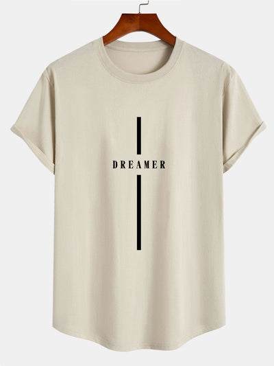 Stripe Dreamer Print Cotton Arc Hem T-Shirt