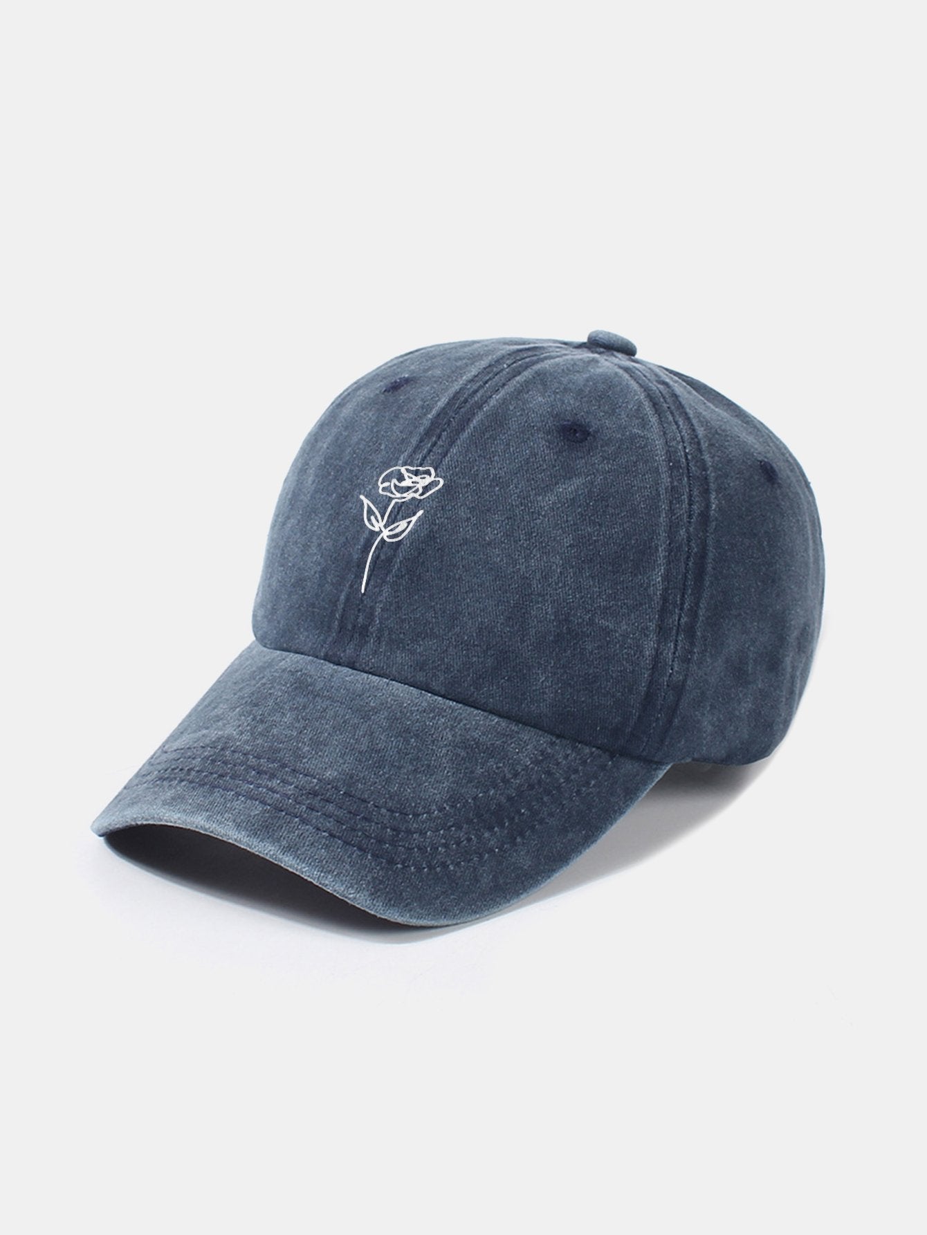 Line Rose Pattern Washed Cotton Decorative Baseball Cap