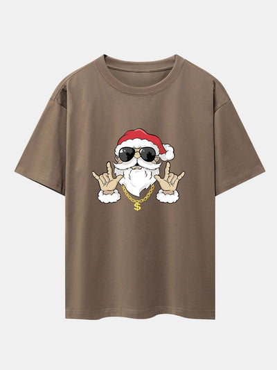 Hip Hop Santa Print Heavy Weight Drop Shoulder Oversize T-Shirt