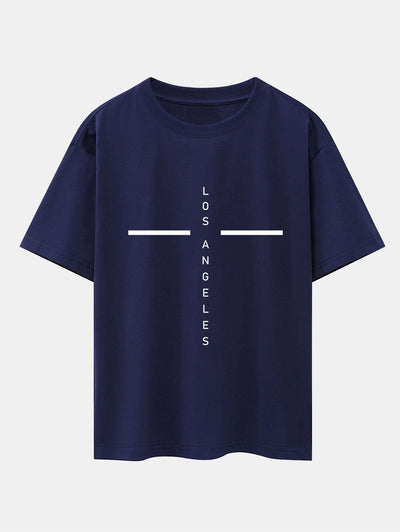 Stripe Los Angeles Print Drop Shoulder Oversize T-Shirt