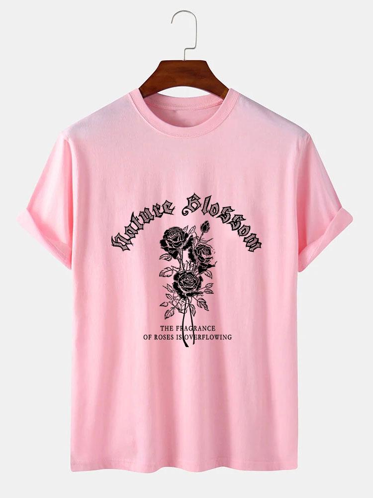 Gothic Style Rose Print T-Shirts