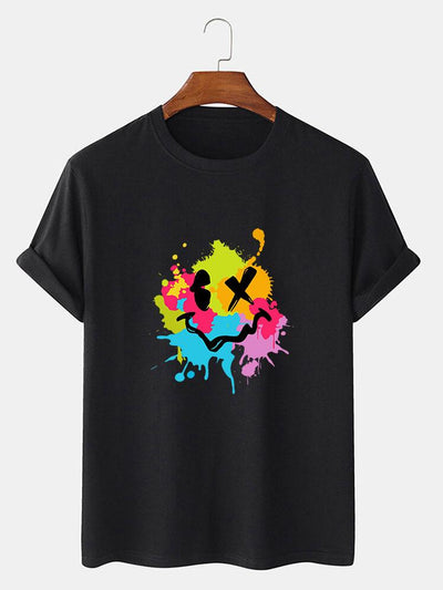 Colorful Mud Splatter Smiley Face Print T-Shirt