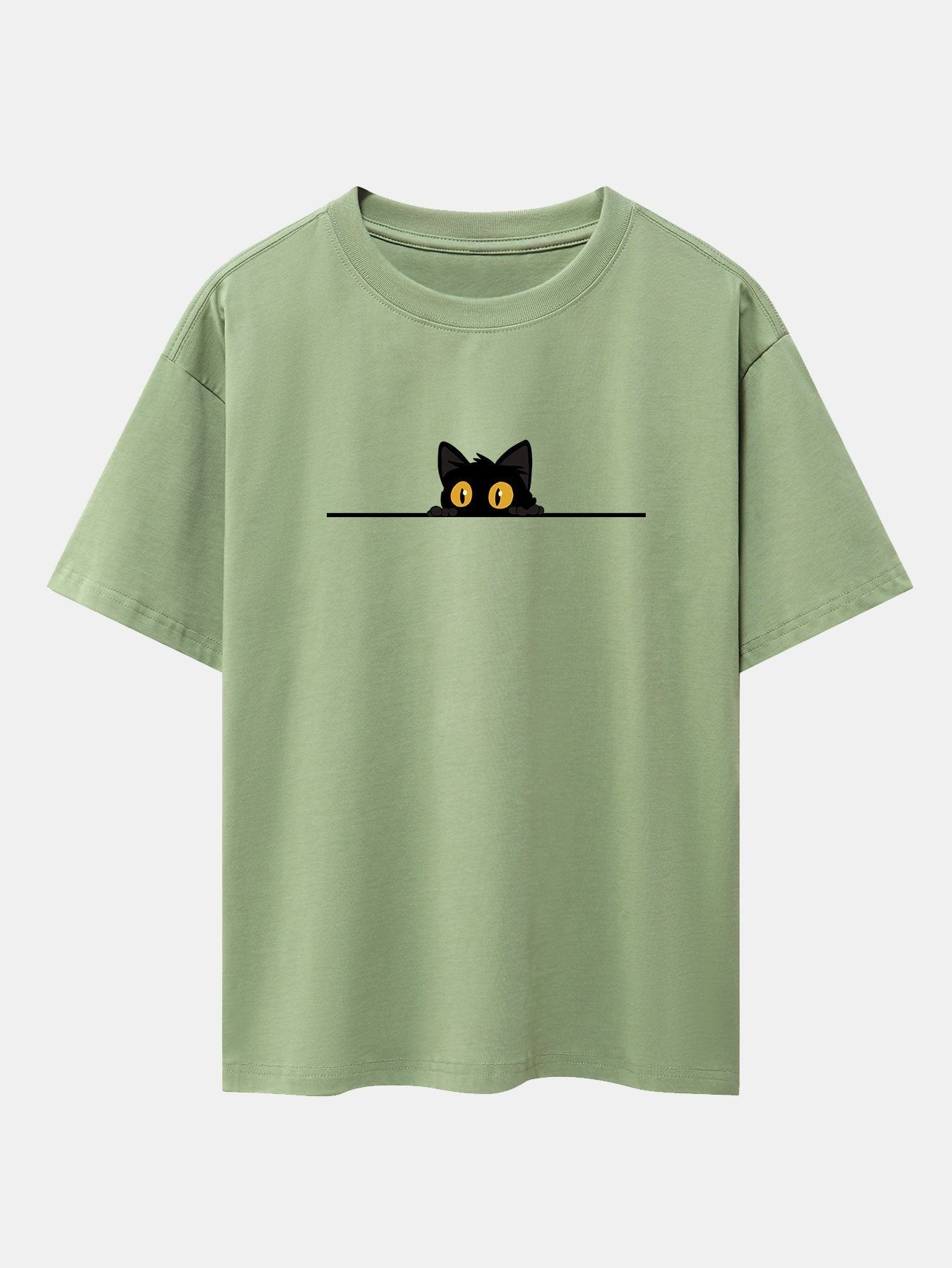 Black Cat Print Drop Shoulder Oversize T-Shirt