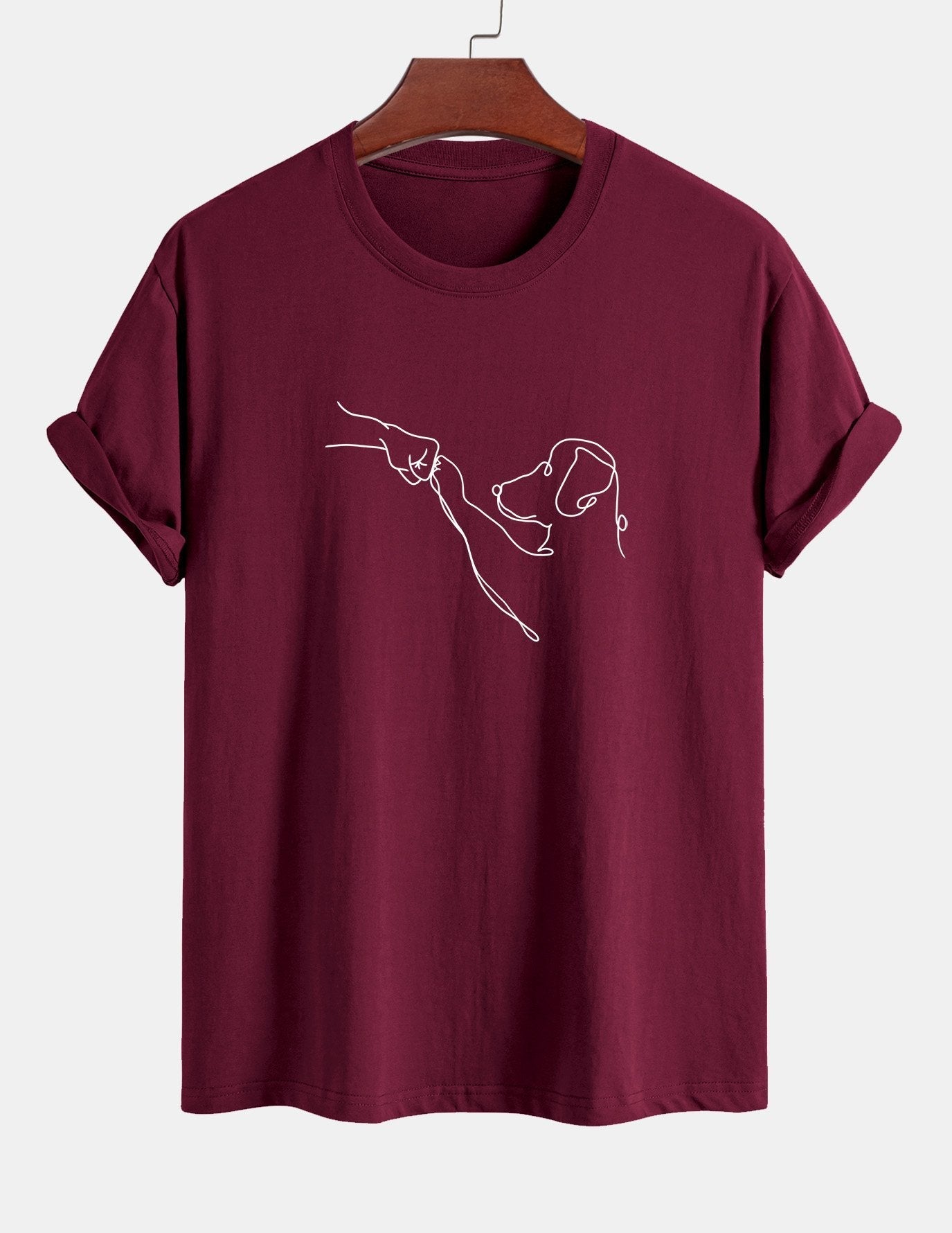 Regular Fit Dog Line Drawing Print Cotton T-Shirt