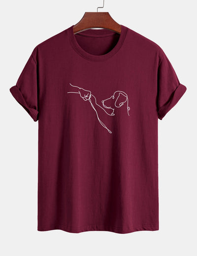 Regular Fit Dog Line Drawing Print Cotton T-Shirt