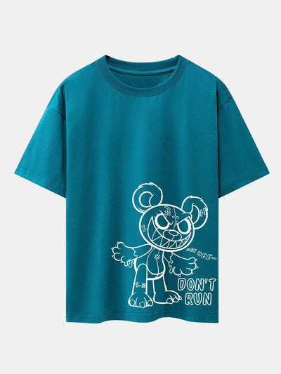 Slogan Cartoon Bear Print Drop Shoulder Oversize T-Shirt