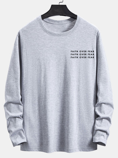 Long Sleeve Slogan Print Cotton T-Shirt