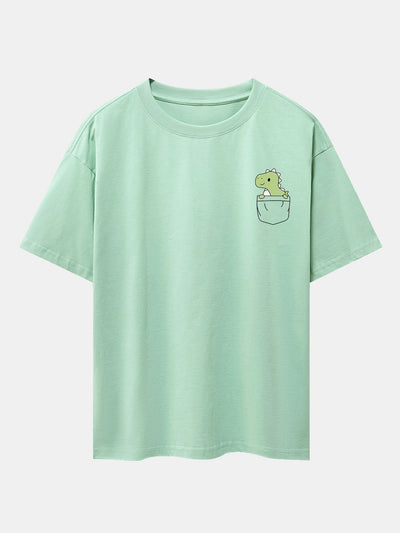 Pocket Dinosaur Print Drop Shoulder Oversize T-Shirt