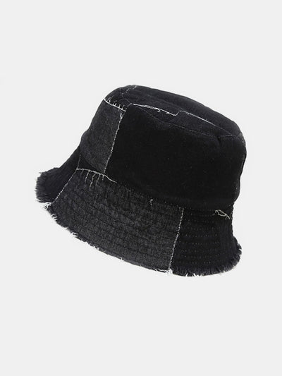 Spliced Denim Tassel Comfortable And Versatile Bucket Hat Can Be Worn On Both Sides
