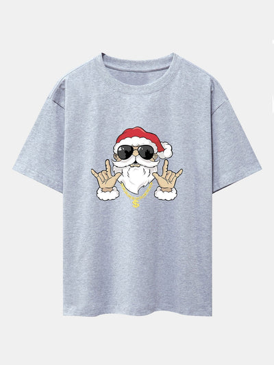 Hip Hop Santa Print Heavy Weight Drop Shoulder Oversize T-Shirt