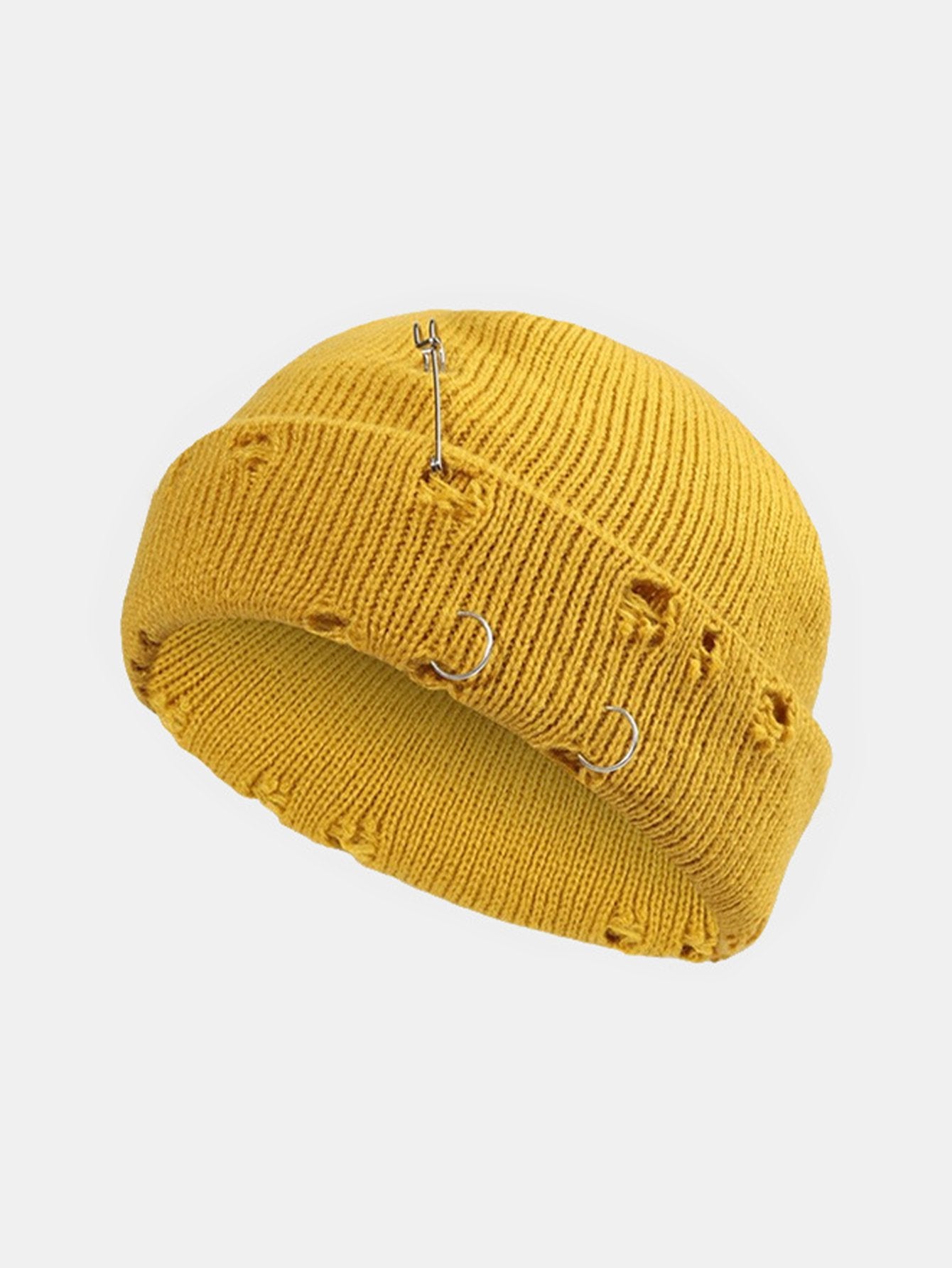 Street Hip-hop With Perforated Iron Ring Pin Knit Hat