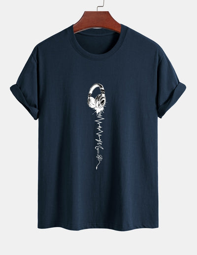 Regular Fit Earphone Print Cotton T-Shirt