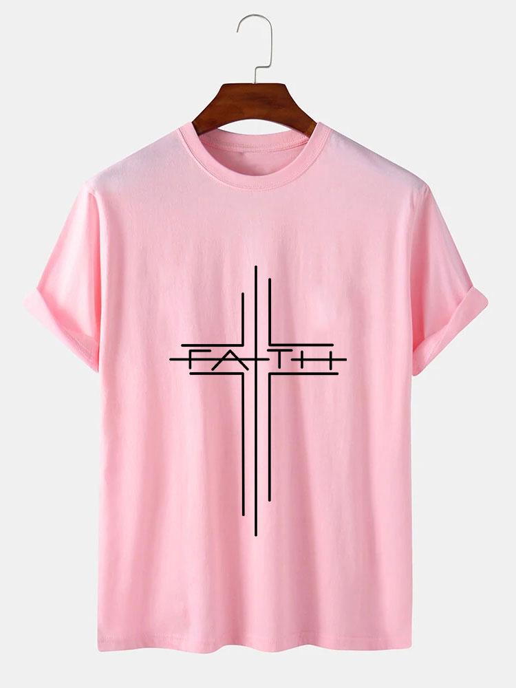 Faith Crucifix Line Print T-Shirts