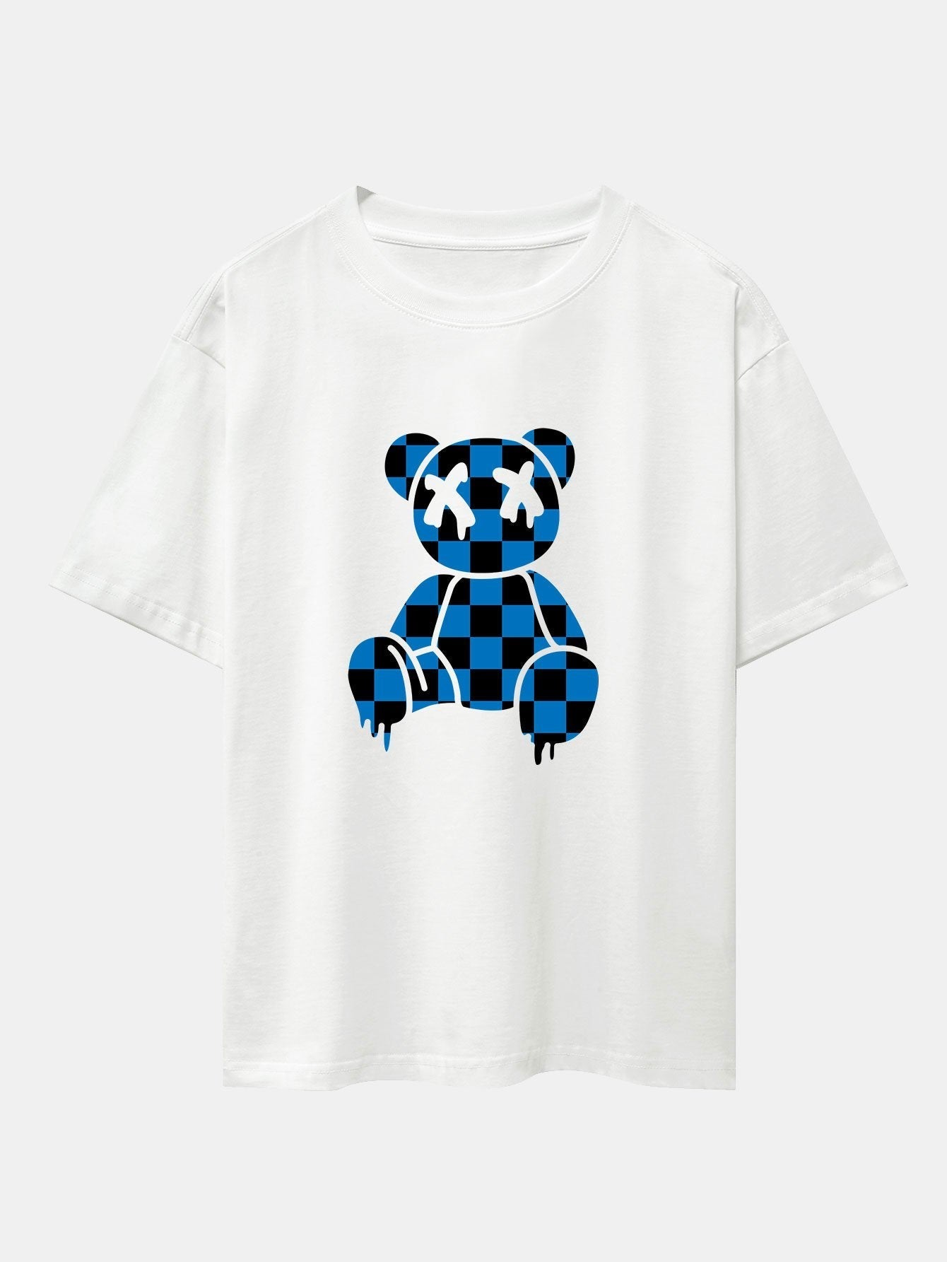 Dissolving Checkerboard Bear Drop Shoulder Oversize T-Shirt