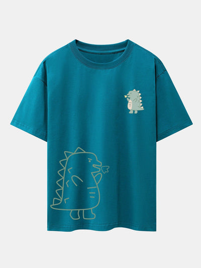 Fire-breathing Dinosaur Print Drop Shoulder Oversize T-Shirt