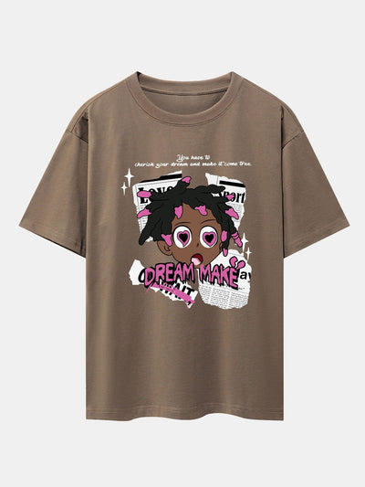 Cartoon Character Newspaper Print Drop Shoulder Oversize T-Shirt