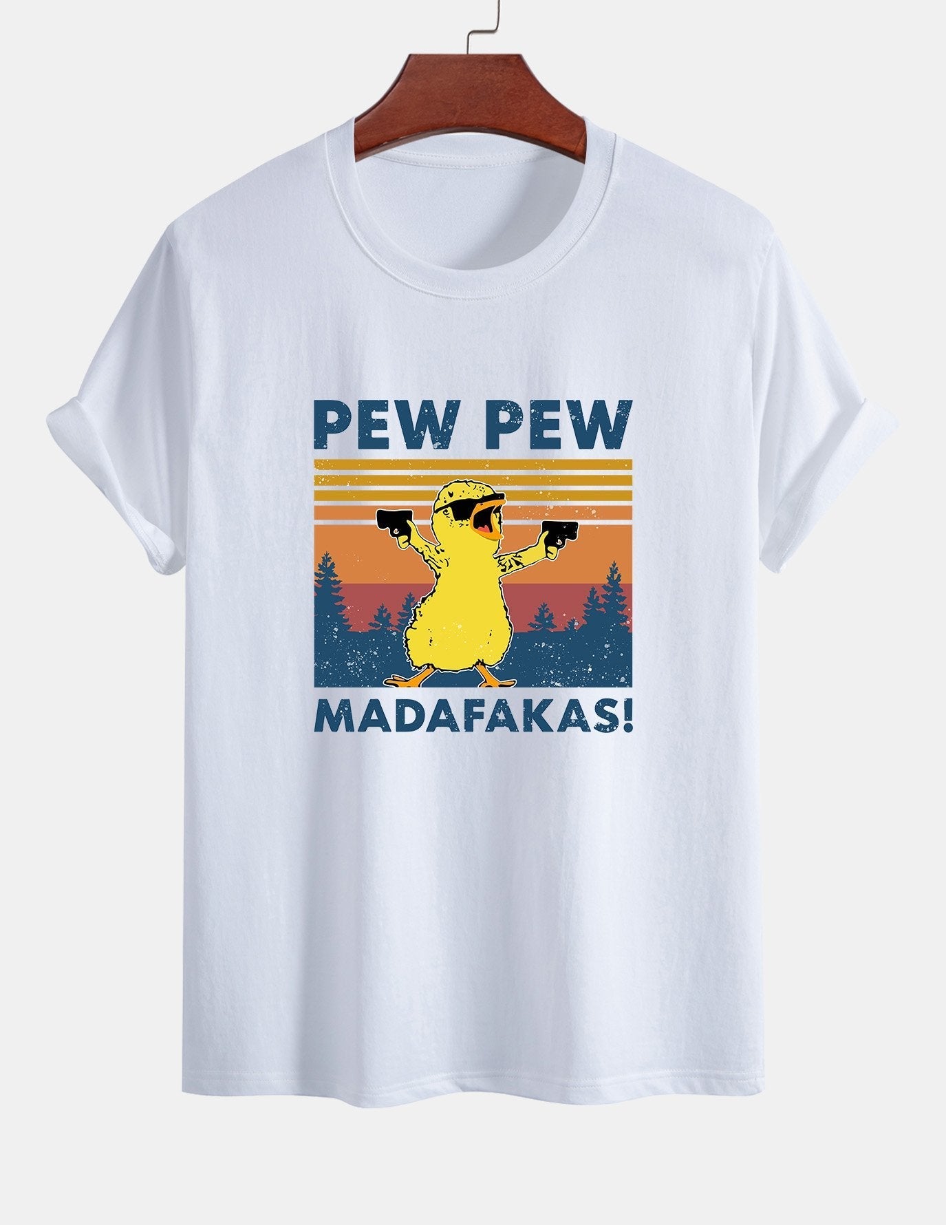 Regular Fit PEW PEW MADAFAKAS Duck Print Cotton T-Shirt