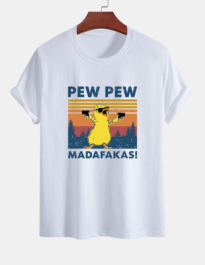Regular Fit PEW PEW MADAFAKAS Duck Print Cotton T-Shirt