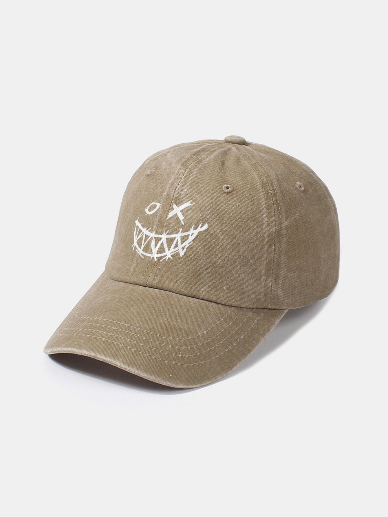 Evil Smiley Face Pattern Classic Retro Washed Distressed Cotton Baseball Cap