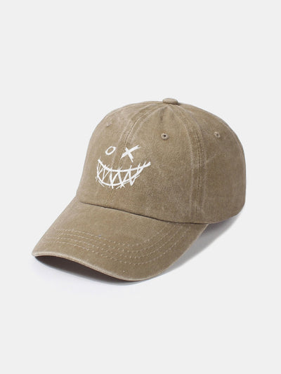 Evil Smiley Face Pattern Classic Retro Washed Distressed Cotton Baseball Cap