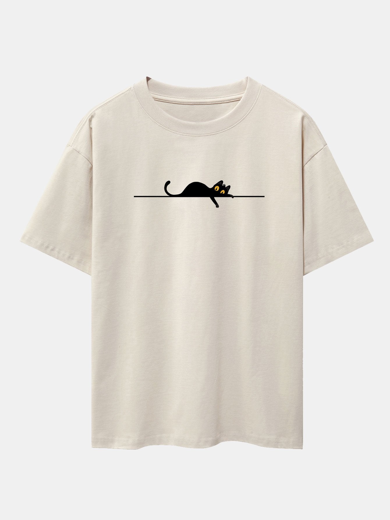 Black Cat Print Drop Shoulder Oversize T-Shirt