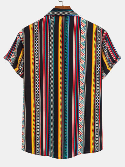 Ethnic Geometric Print Button Up Shirt