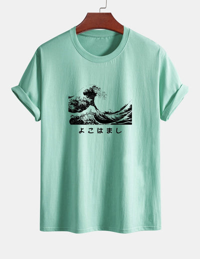 Regular Fit Waves Ukiyo-e Print Cotton T-Shirt