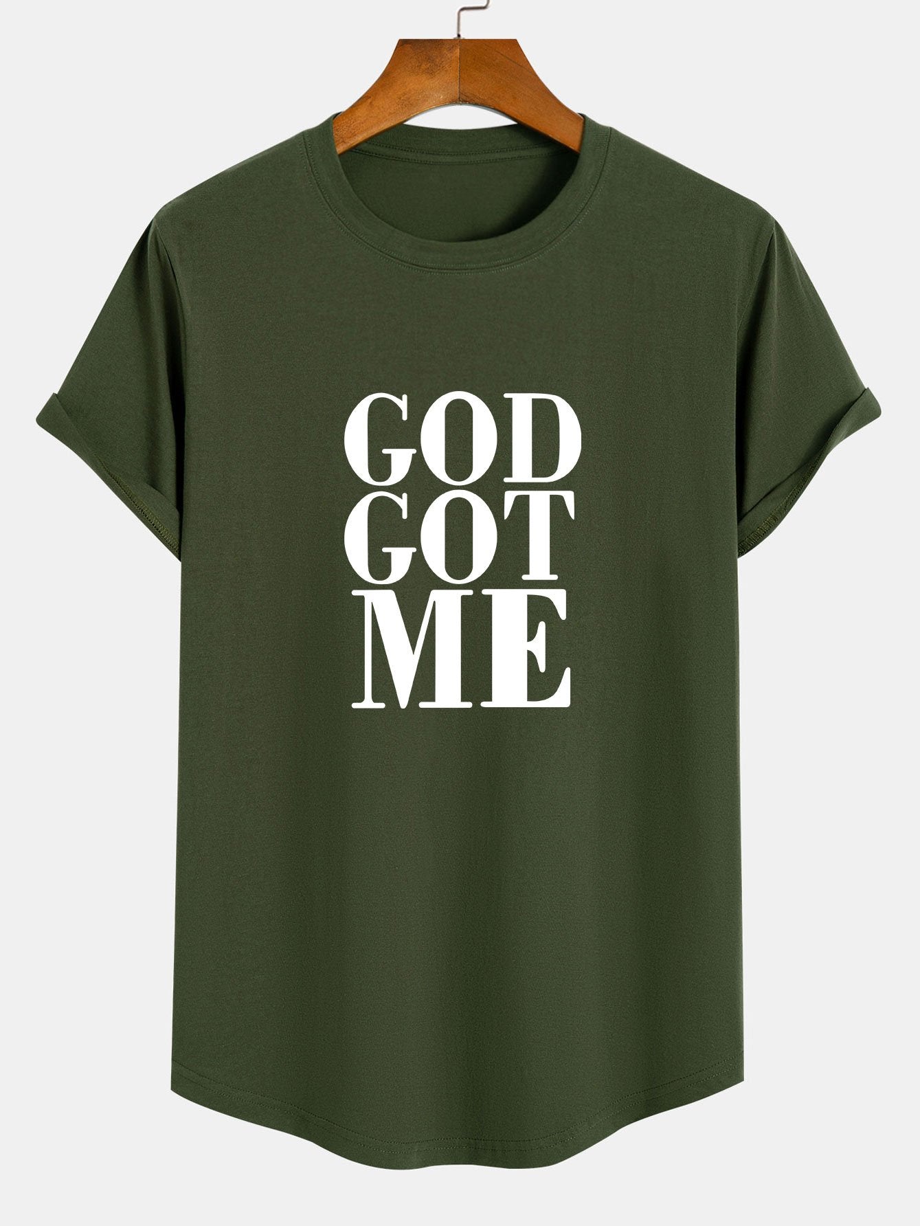 God Got Me Print Cotton Arc Hem T-Shirt