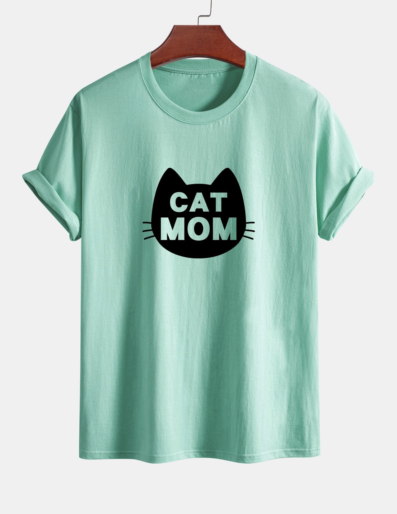 Regular Fit Cat Mom Print Cotton T-Shirt