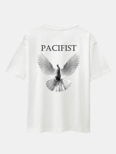 Pacifist Dove Back Print Drop Shoulder Oversize T-Shirt
