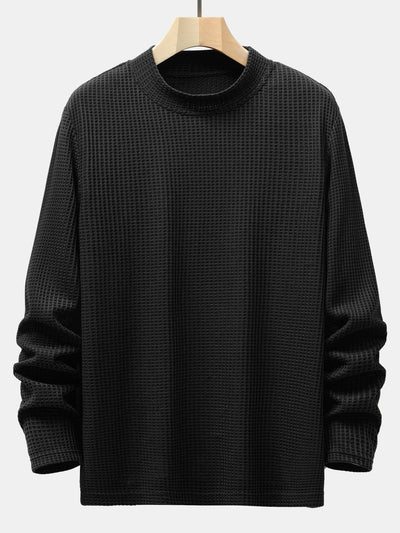 3 Pieces Long Sleeve Knitted Waffle Mock Neck T-Shirts