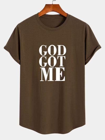 God Got Me Print Cotton Arc Hem T-Shirt