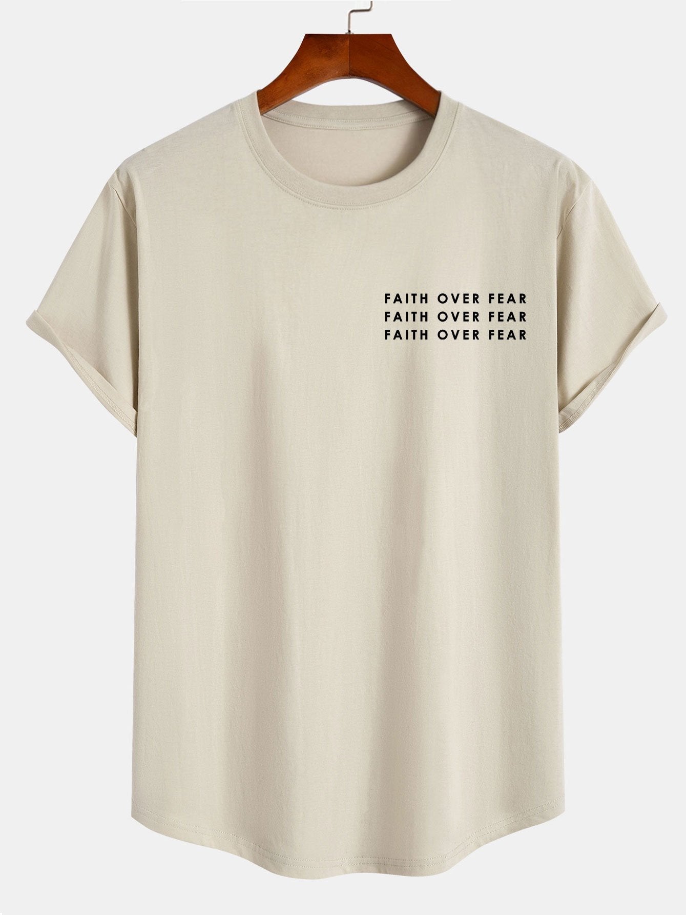 Slogan Print Cotton Arc Hem T-Shirt