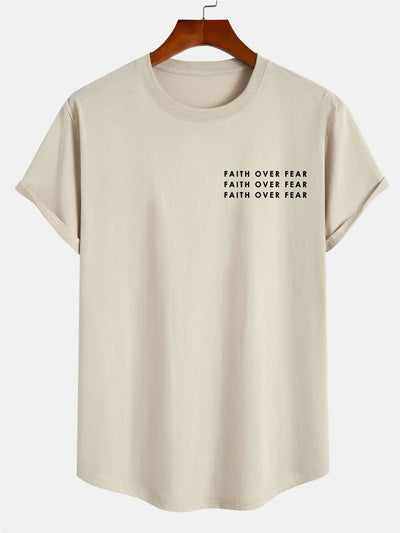 Slogan Print Cotton Arc Hem T-Shirt