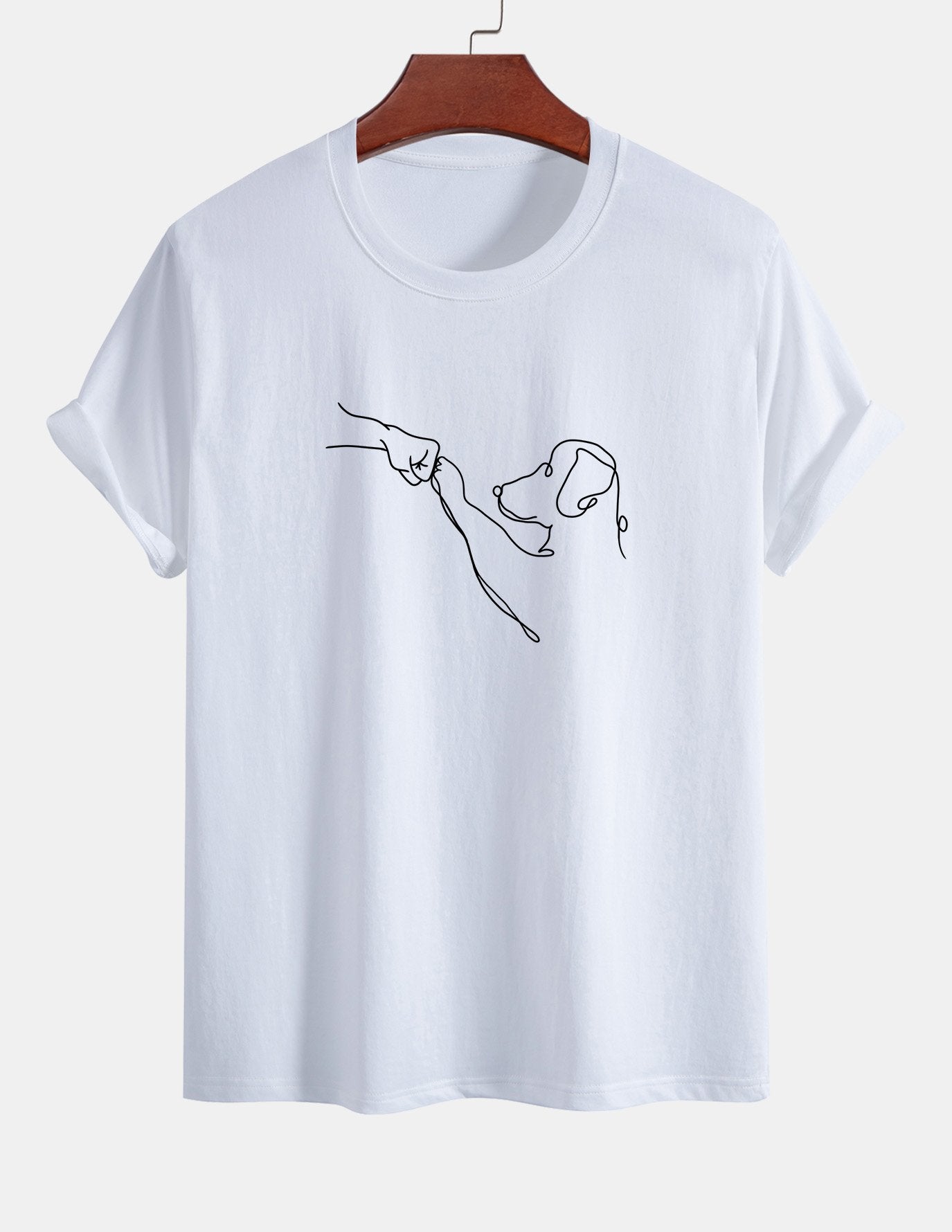 Regular Fit Dog Line Drawing Print Cotton T-Shirt