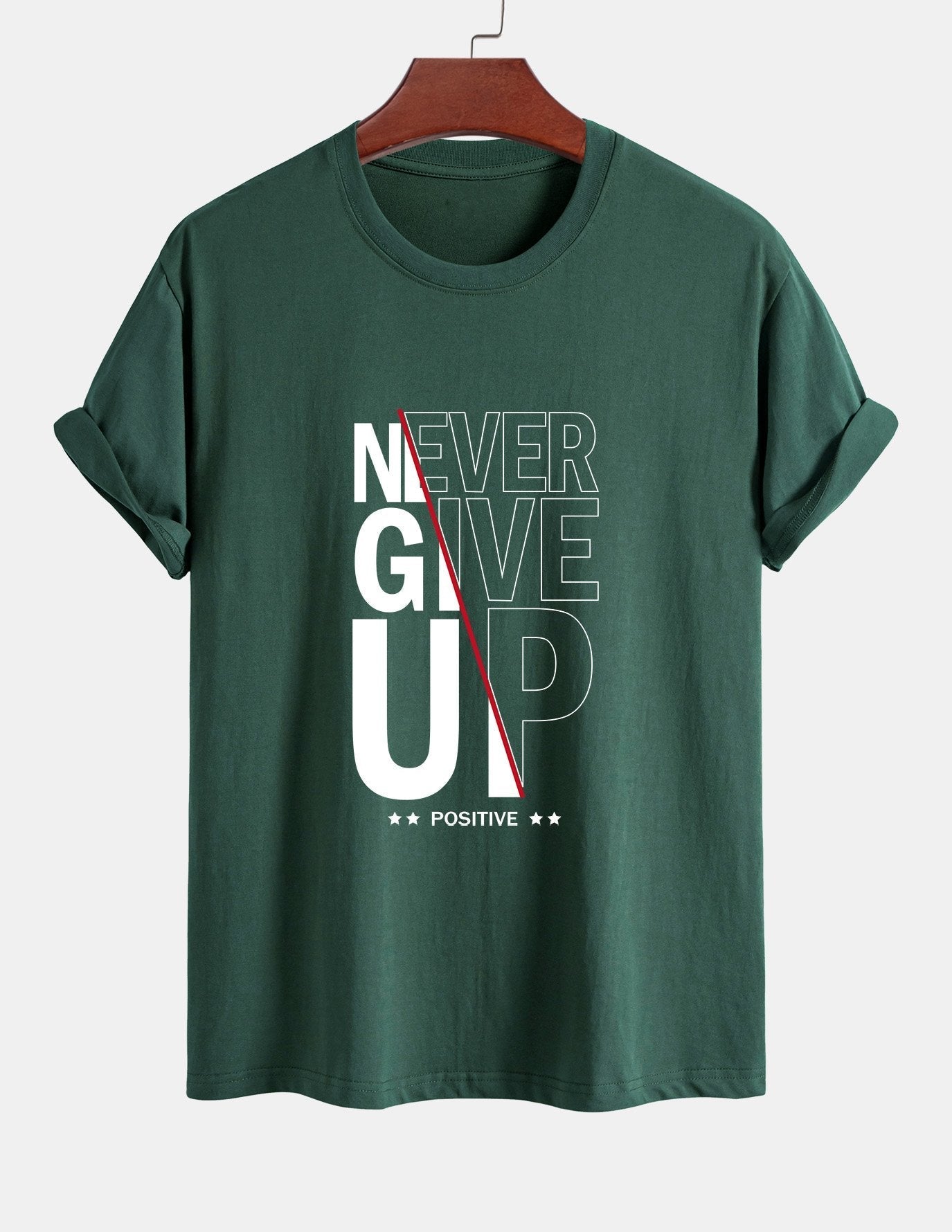 Regular Fit Never Give Up Print Cotton T-Shirt