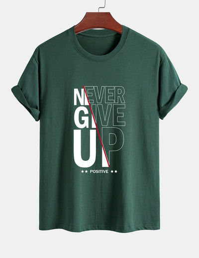 Regular Fit Never Give Up Print Cotton T-Shirt