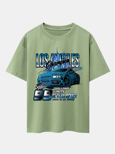 Los Angeles Car Print Drop Shoulder Oversize T-Shirt