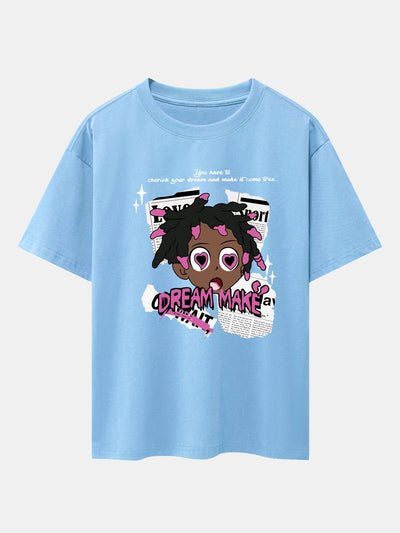 Cartoon Character Newspaper Print Drop Shoulder Oversize T-Shirt