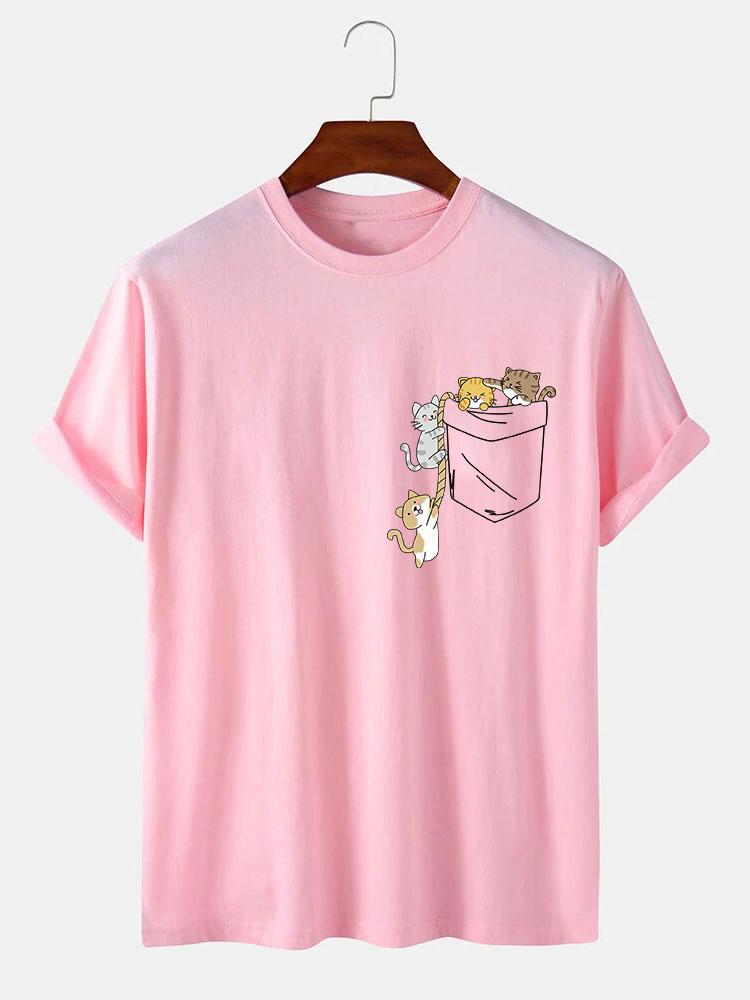 Cute Pocket Cat Print T-Shirt