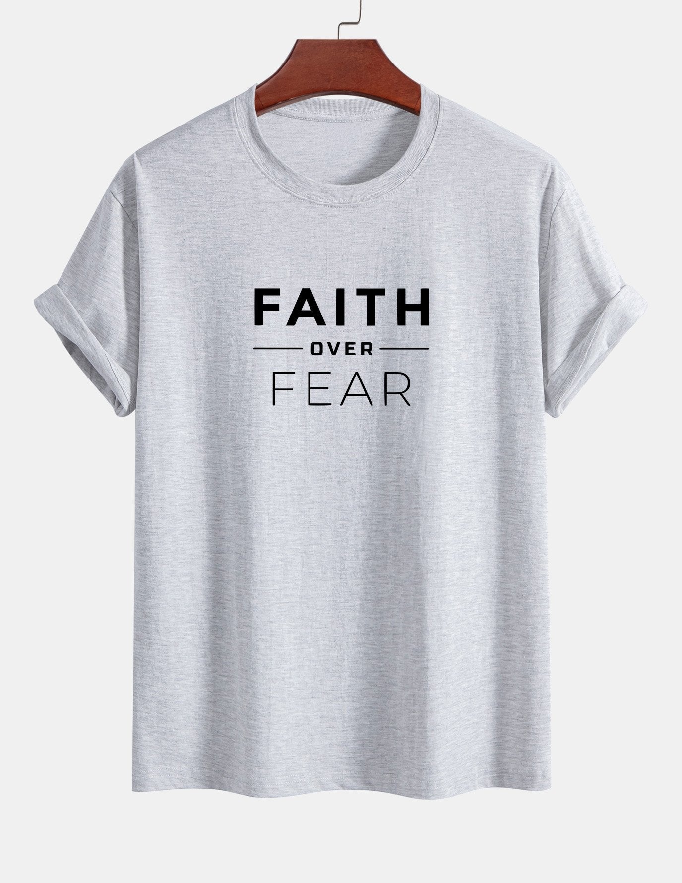 Regular Fit Faith Over Fear Print Cotton T-Shirt