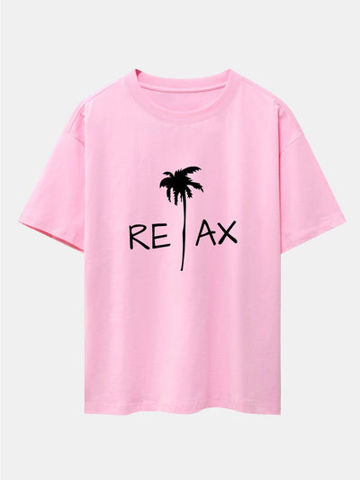 Relax Palm Tree Print Drop Shoulder Oversize T-Shirt