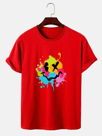 Colorful Mud Splatter Smiley Face Print T-Shirt