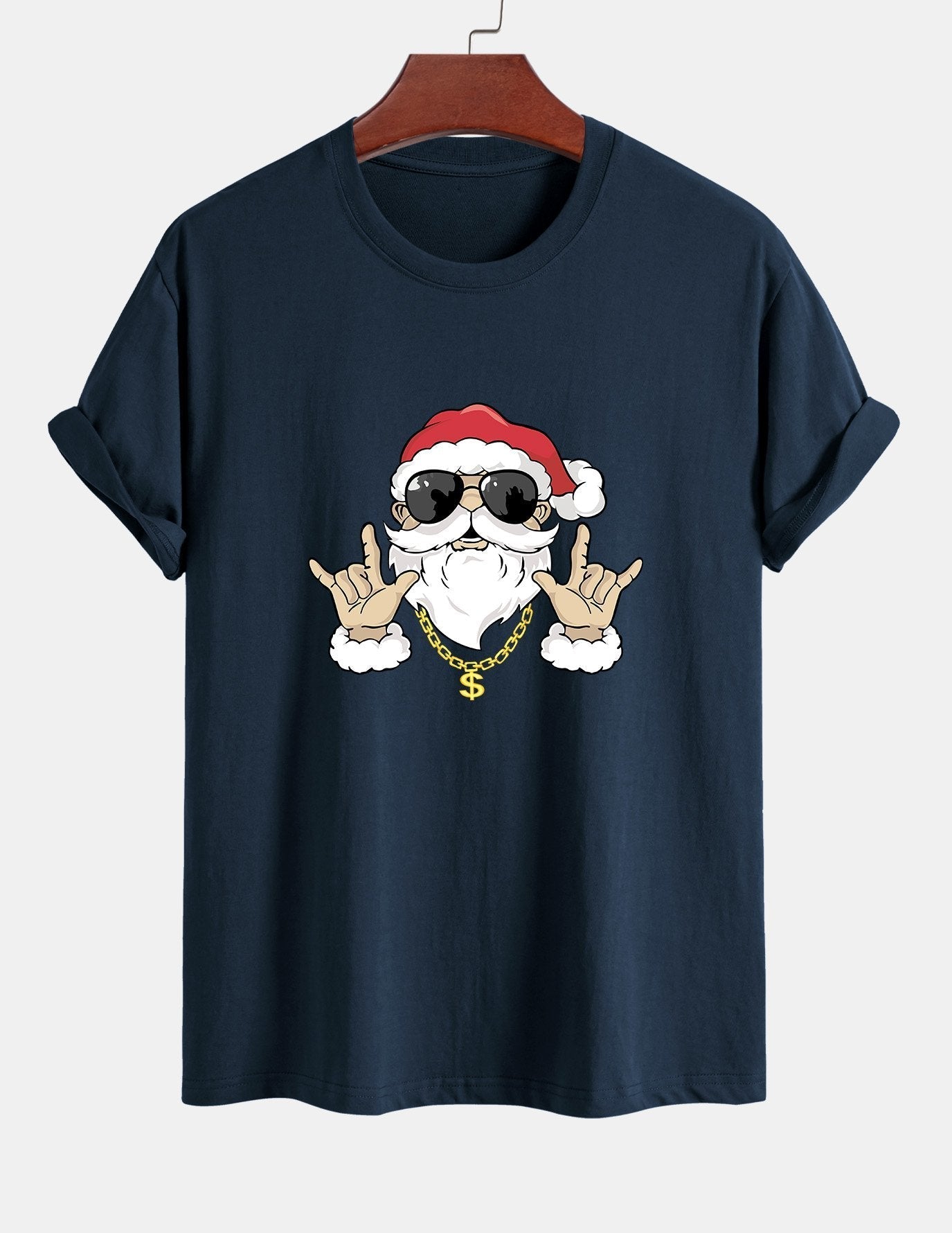 Regular Fit Hip Hop Santa Print Cotton T-Shirt