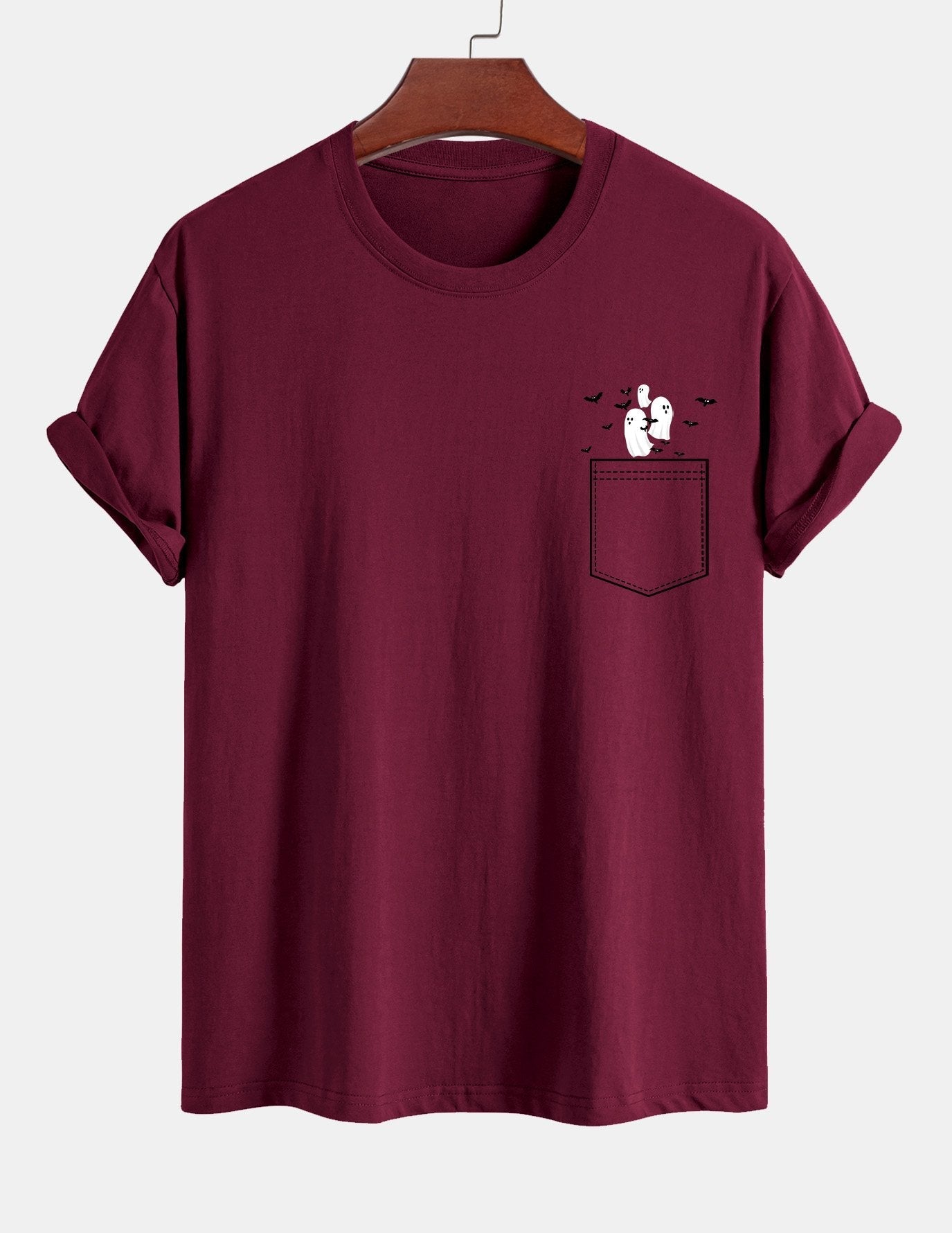 Regular Fit Pocket Bat Ghost Print Cotton T-Shirt