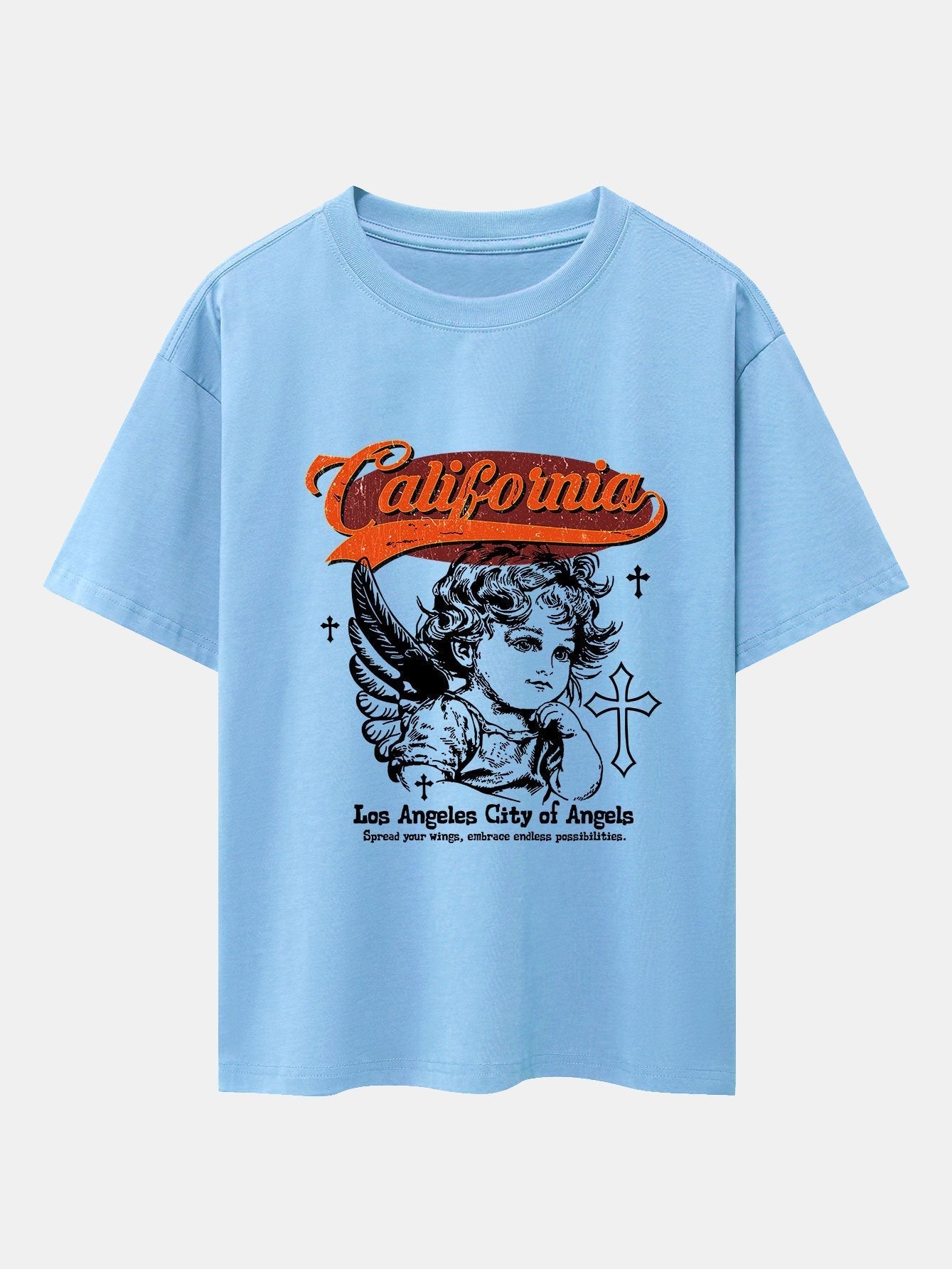 California Angel Print Drop Shoulder Oversize T-Shirt